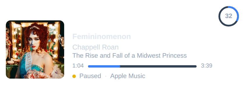 A now-playing widget, as embedded on my dashboard